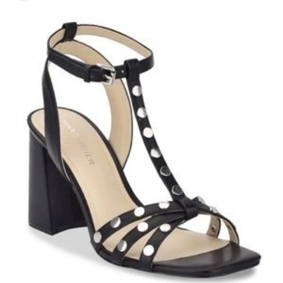 Marc Fisher sz 9 Quilon black sandals with silver stud details block heels SH203 - Picture 1 of 6